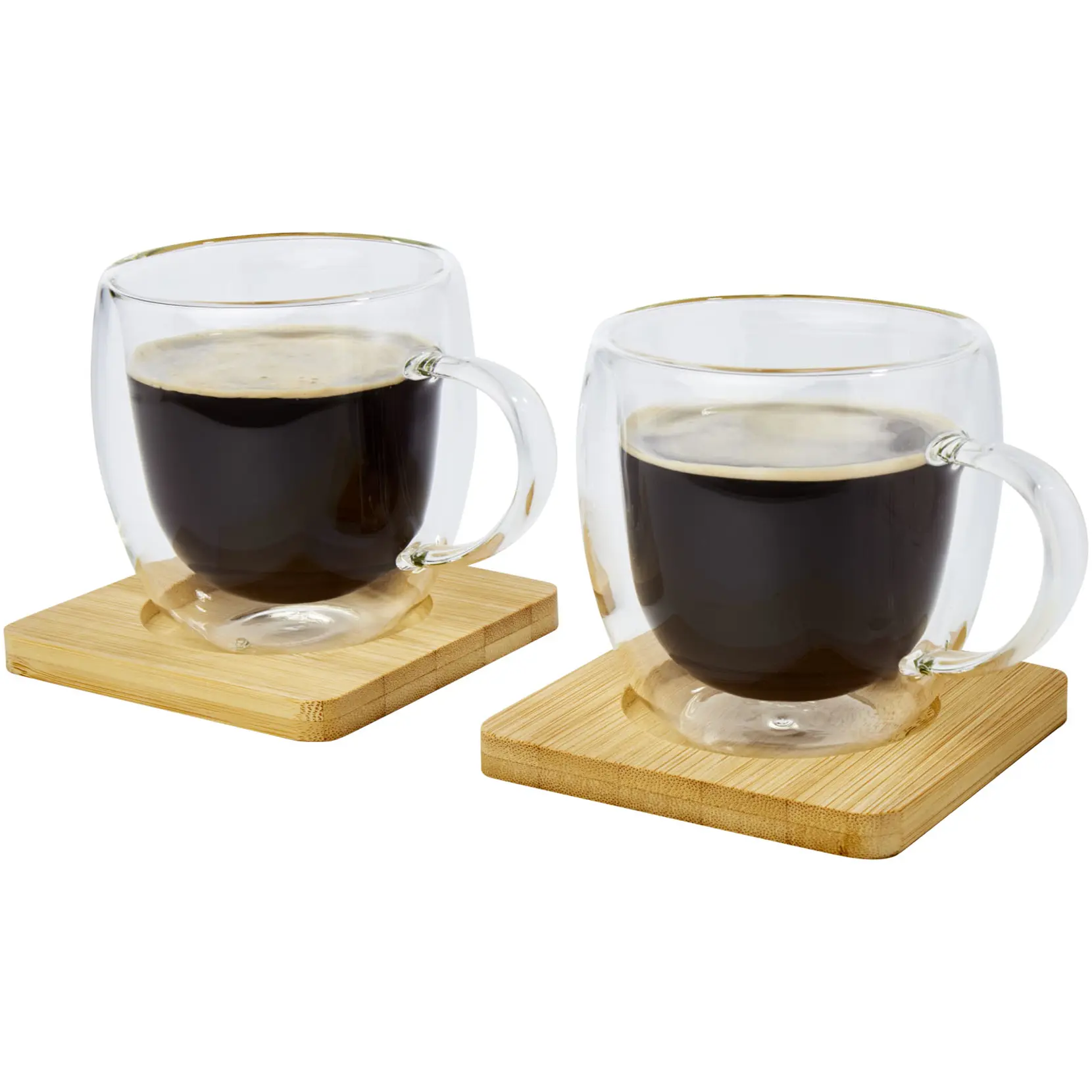Bild på Manti två stycken 250 ml glaskopp med dubbelvägg och underlägg av bambu 