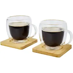 Bild på Manti två stycken 250 ml glaskopp med dubbelvägg och underlägg av bambu 