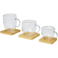 Bild på Manti två stycken 250 ml glaskopp med dubbelvägg och underlägg av bambu 