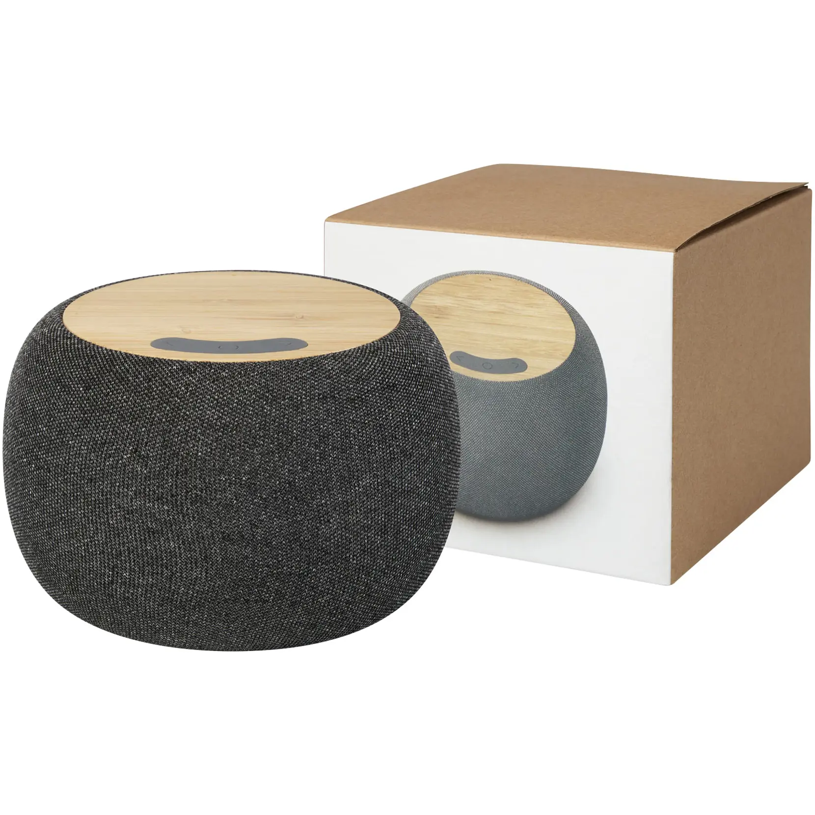 Bild på Ecofiber Bluetooth®-högtalare och trådlös laddningsplatta i bambu/RPET