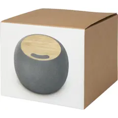 Bild på Ecofiber Bluetooth®-högtalare och trådlös laddningsplatta i bambu/RPET