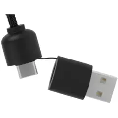 Bild på SCX.design C38 5-i-1 rPET-laddningskabel med upplyst logotyp och fyrkantigt trähölje