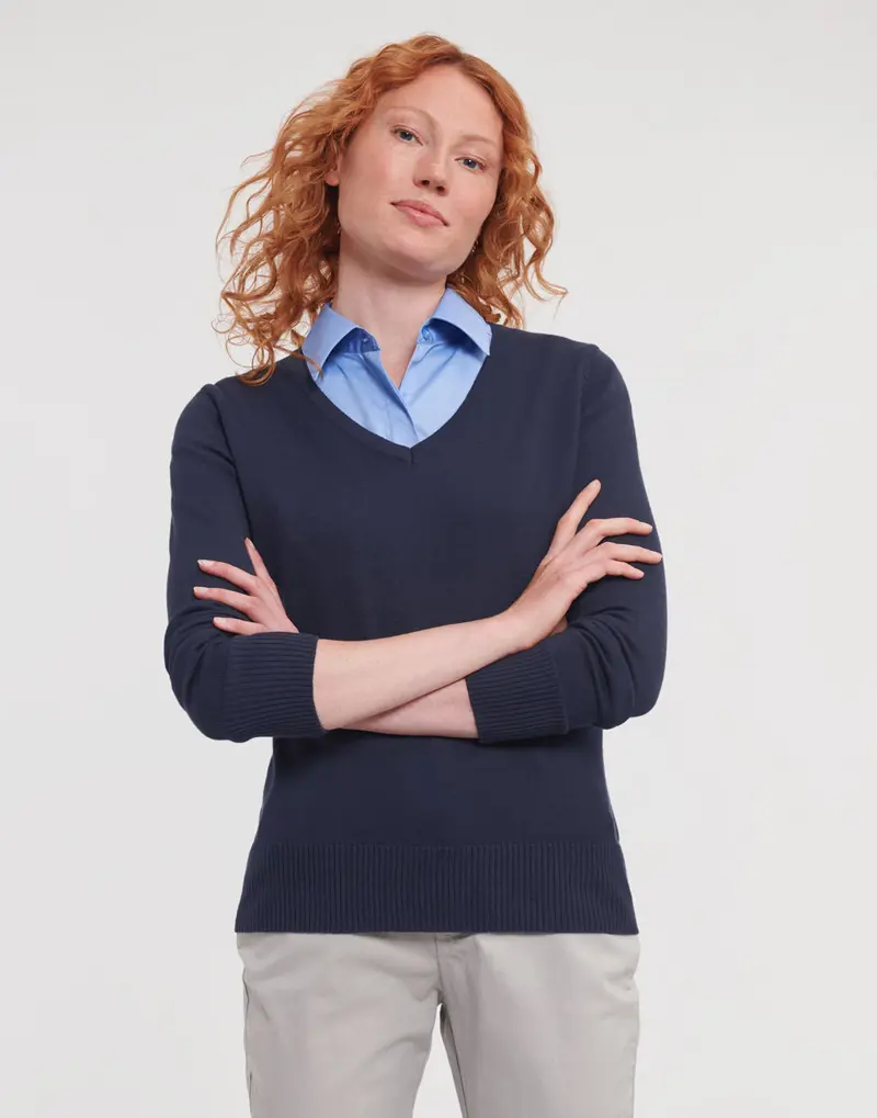 Ladies V-Neck Knitted Pullover