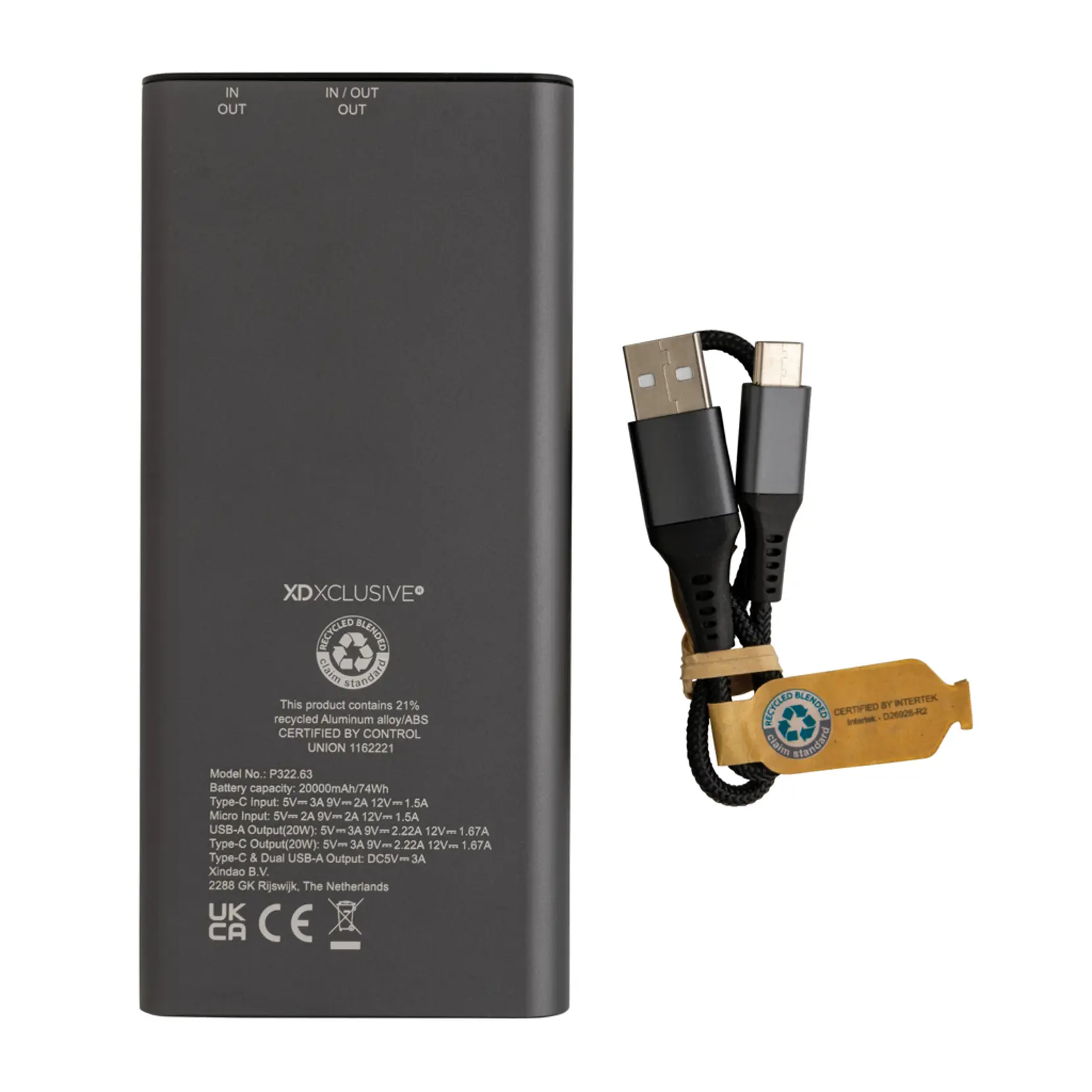 Bild på Terra 20W/20.000 mAh powerbank, RCS återvunna material