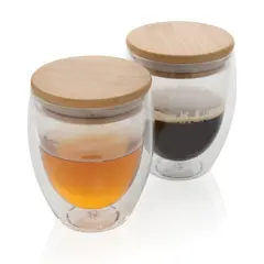 Bild på Dubbelväggigt borosilikatglas med bambulock, 250ml, 2-pack