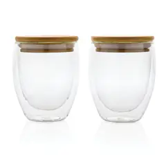 Bild på Dubbelväggigt borosilikatglas med bambulock, 250ml, 2-pack