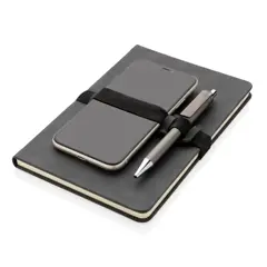 Bild på A5 hardcover PU anteckningsbok med mobil och-pennhållare