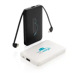 Bild på 5.000 mAh powerbank i fickformat med integrerade kablar