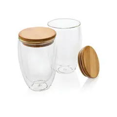 Bild på Dubbelväggigt borosilikatglas med bambulock, 350ml, 2-pack
