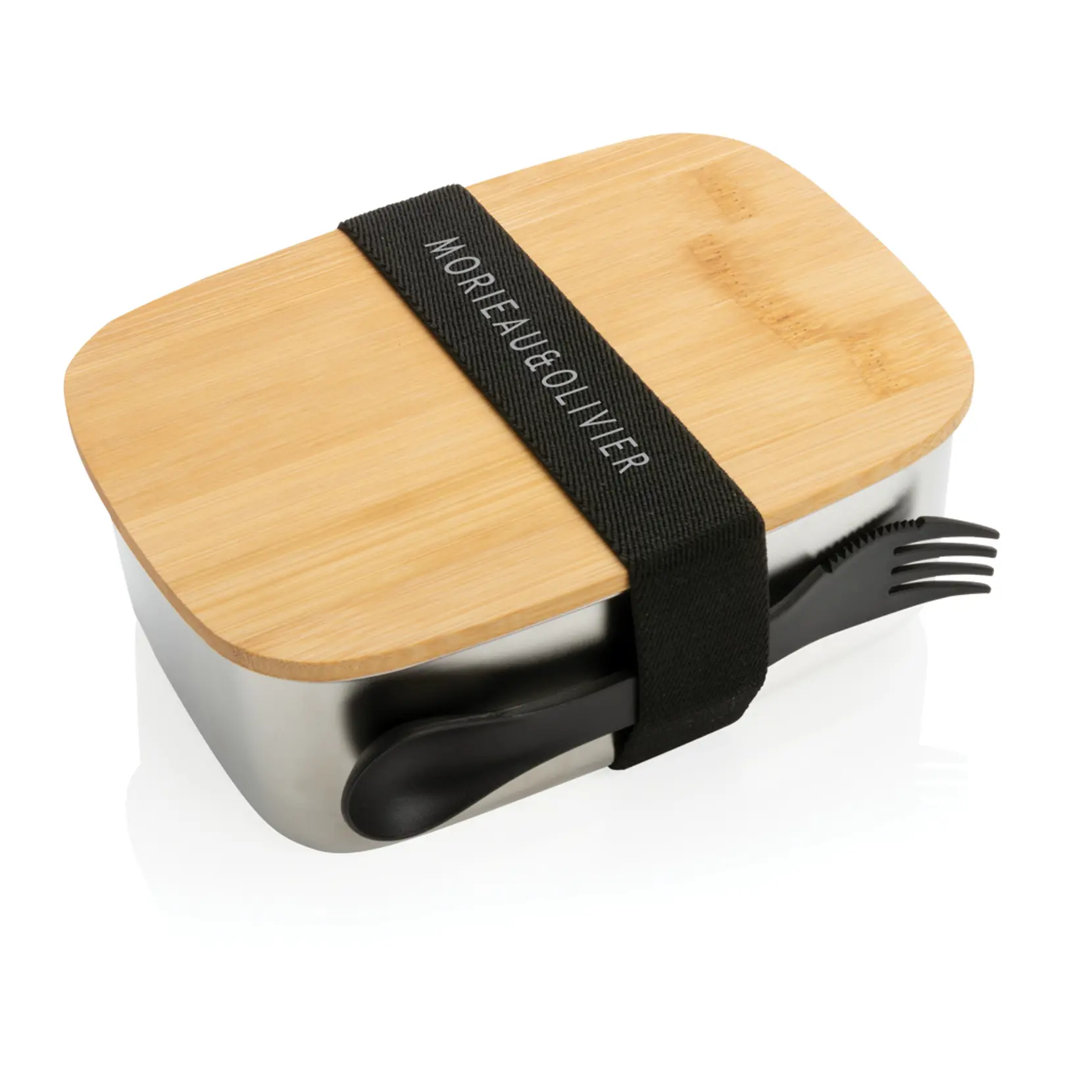 Bild på Stainless steel lunchlåda med bambulock och spork
