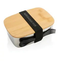 Bild på Stainless steel lunchlåda med bambulock och spork