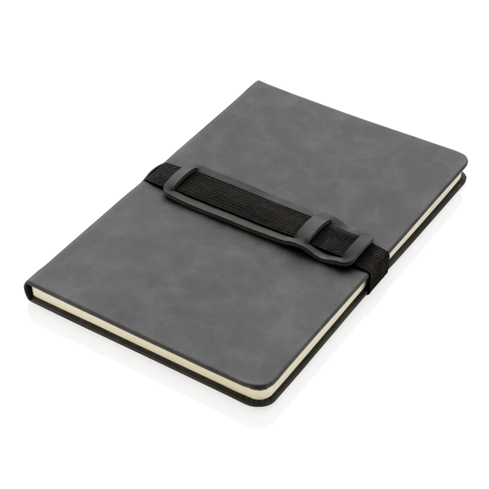 Bild på A5 hardcover PU anteckningsbok med mobil och-pennhållare