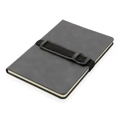 Bild på A5 hardcover PU anteckningsbok med mobil och-pennhållare