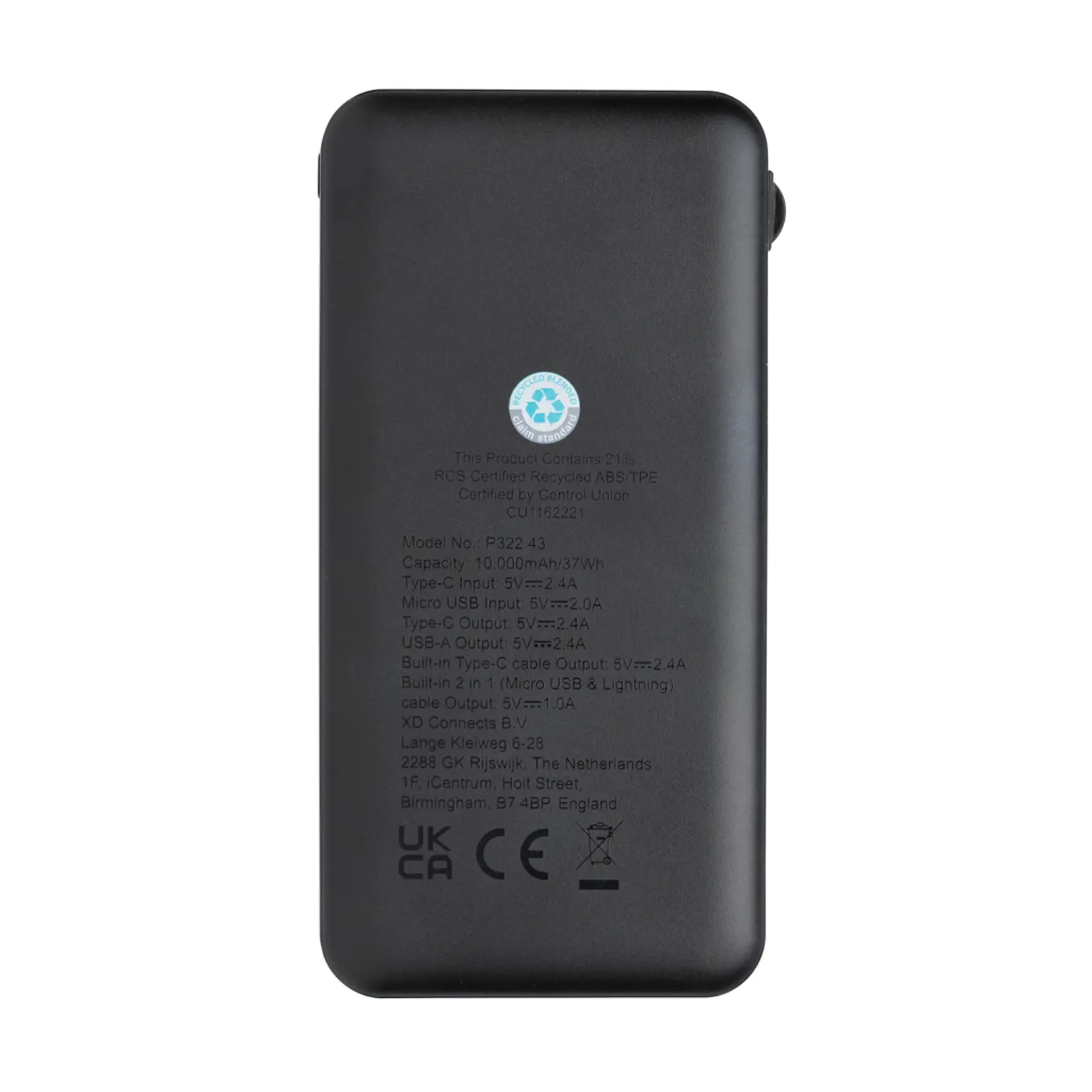 Bild på Lockhart 10.000mAh powerbank, integrerade kablar, RCS plast