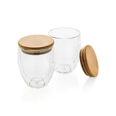 Bild på Dubbelväggigt borosilikatglas med bambulock, 250ml, 2-pack