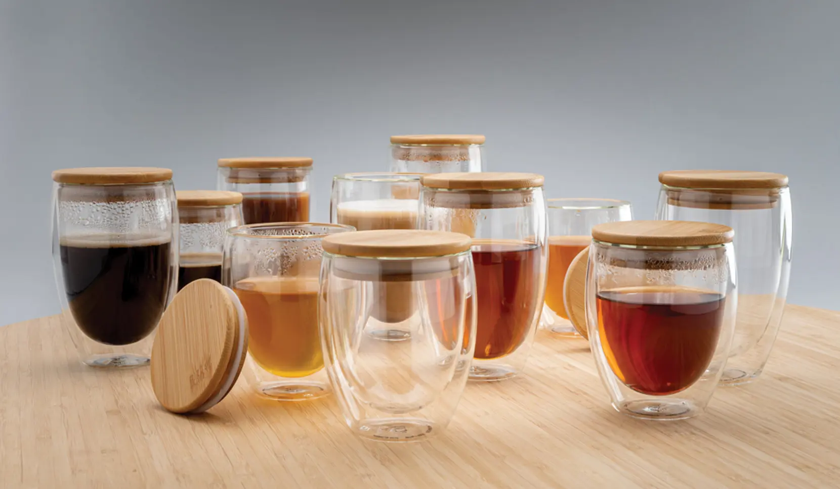 Bild på Dubbelväggigt borosilikatglas med bambulock, 350ml, 2-pack