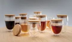 Bild på Dubbelväggigt borosilikatglas med bambulock, 350ml, 2-pack