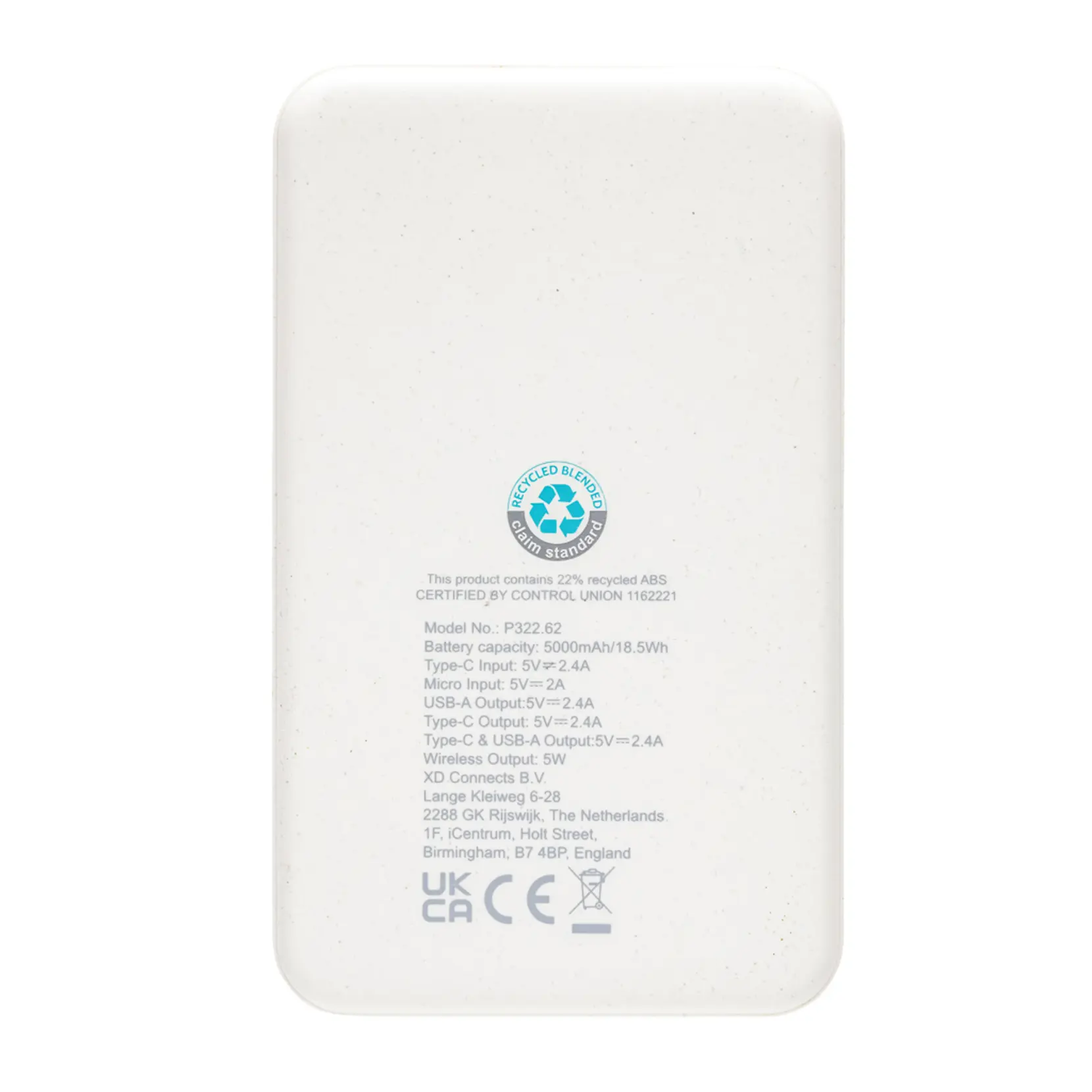 Bild på 5.000 mAh trådlös powerbank i RCS återvunnen plast