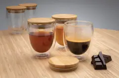 Bild på Dubbelväggigt borosilikatglas med bambulock, 250ml, 2-pack