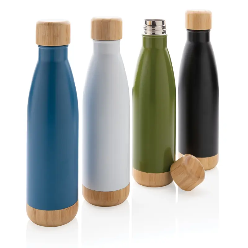 Vakuum stainless steel flaska med kork och botten i bambu