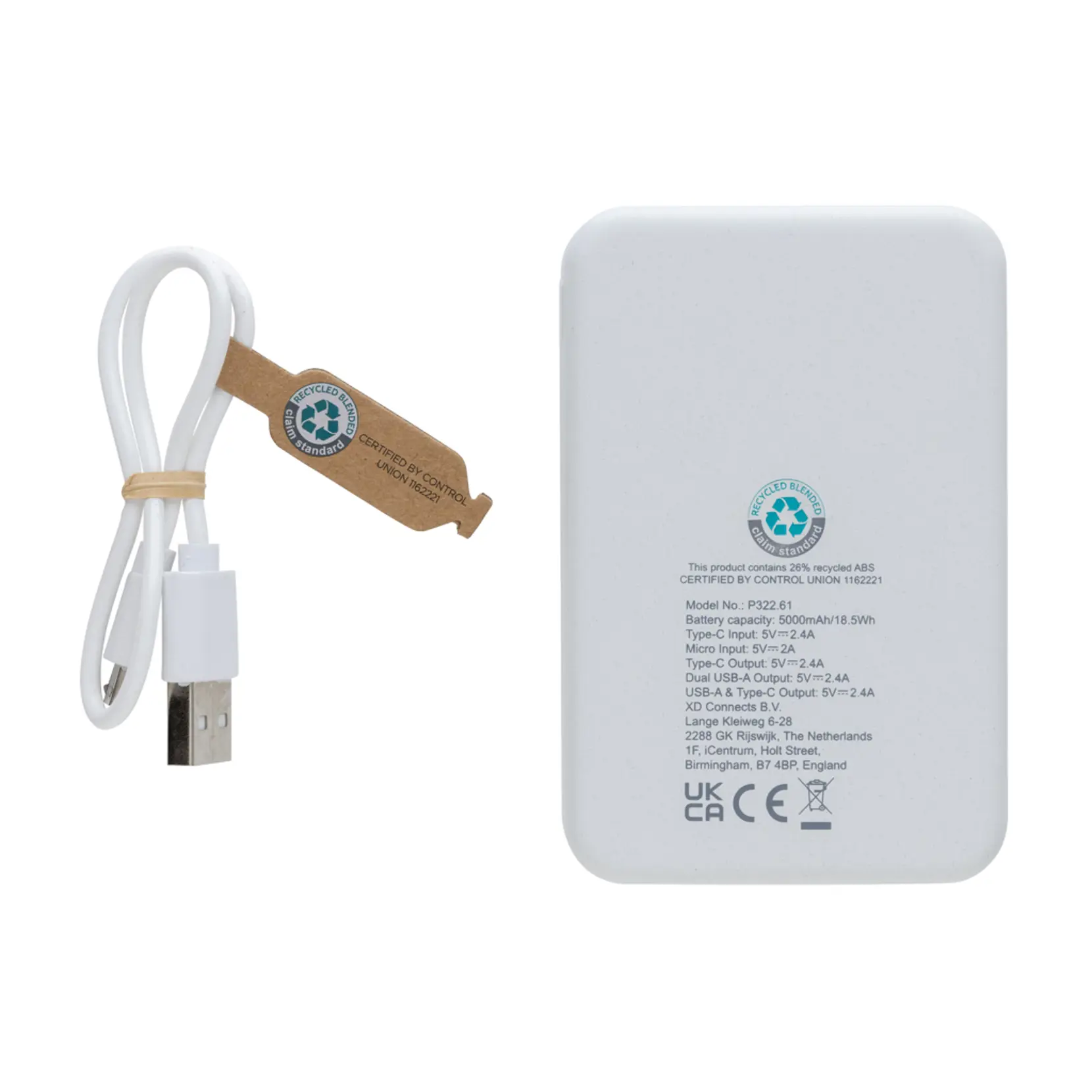 Bild på 5.000 mAh powerbank i RCS återvunnen plast