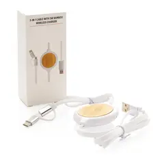 Bild på 3-i-1 kabel med 5W bambu trådlös laddare