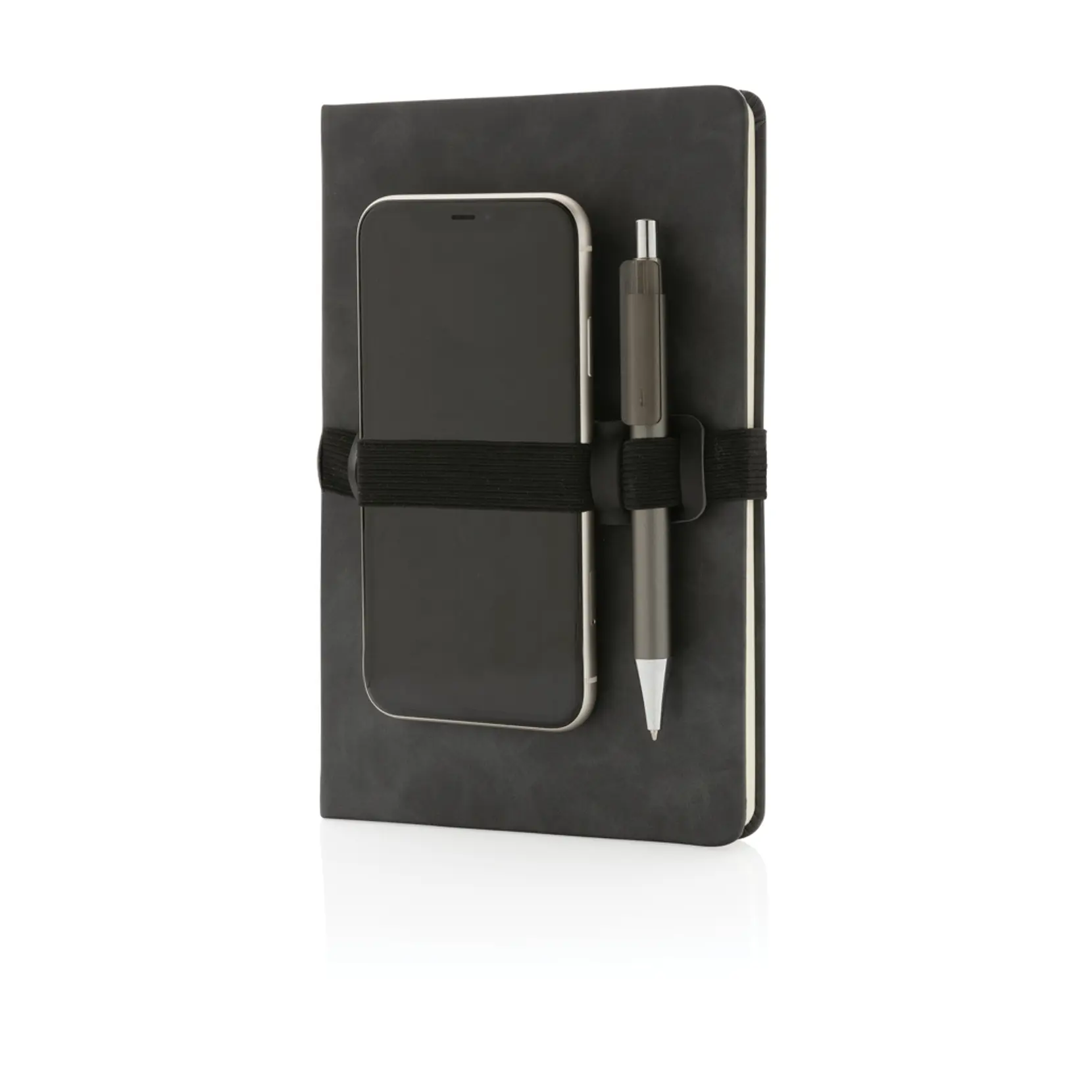 Bild på A5 hardcover PU anteckningsbok med mobil och-pennhållare