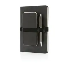 Bild på A5 hardcover PU anteckningsbok med mobil och-pennhållare