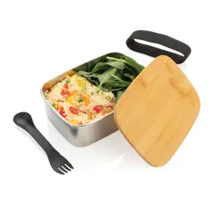 Bild på Stainless steel lunchlåda med bambulock och spork