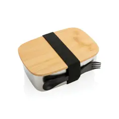 Bild på Stainless steel lunchlåda med bambulock och spork