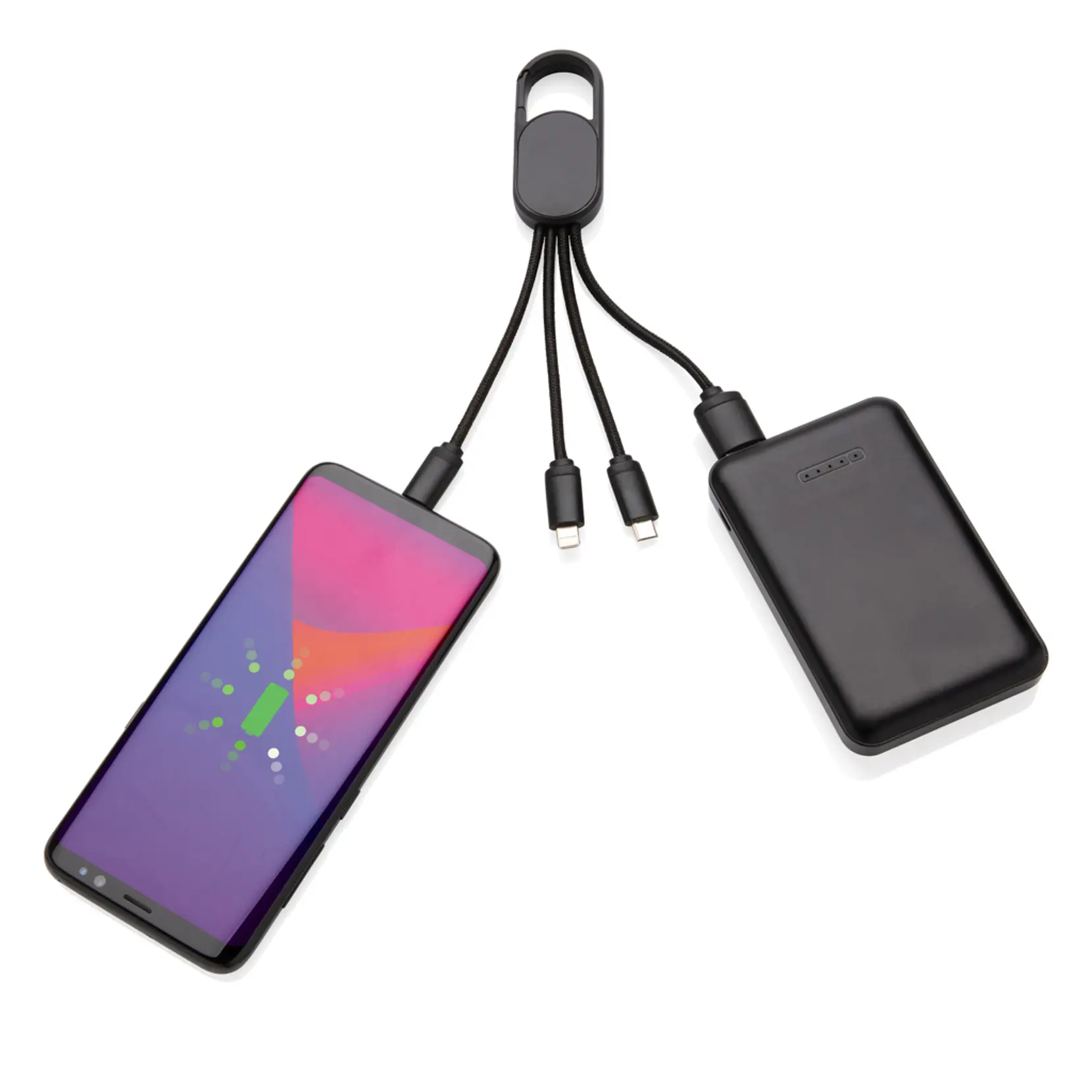 Bild på 4-i-1 kabel med karbinclip
