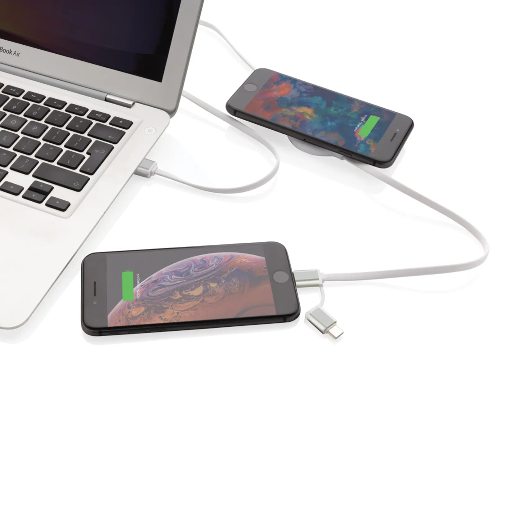 Bild på 3-i-1 kabel med 5W bambu trådlös laddare