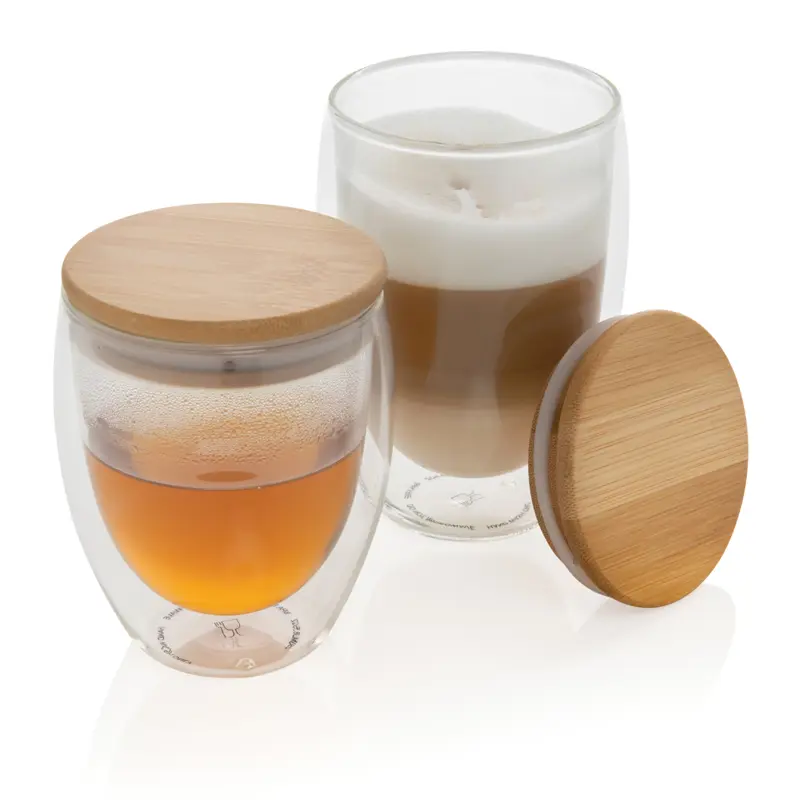 Dubbelväggigt borosilikatglas med bambulock, 350ml