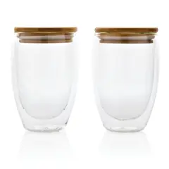 Bild på Dubbelväggigt borosilikatglas med bambulock, 350ml, 2-pack