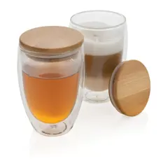 Bild på Dubbelväggigt borosilikatglas med bambulock, 350ml, 2-pack