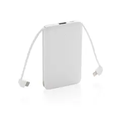 Bild på 5.000 mAh powerbank i fickformat med integrerade kablar