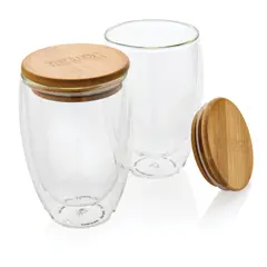 Bild på Dubbelväggigt borosilikatglas med bambulock, 350ml, 2-pack
