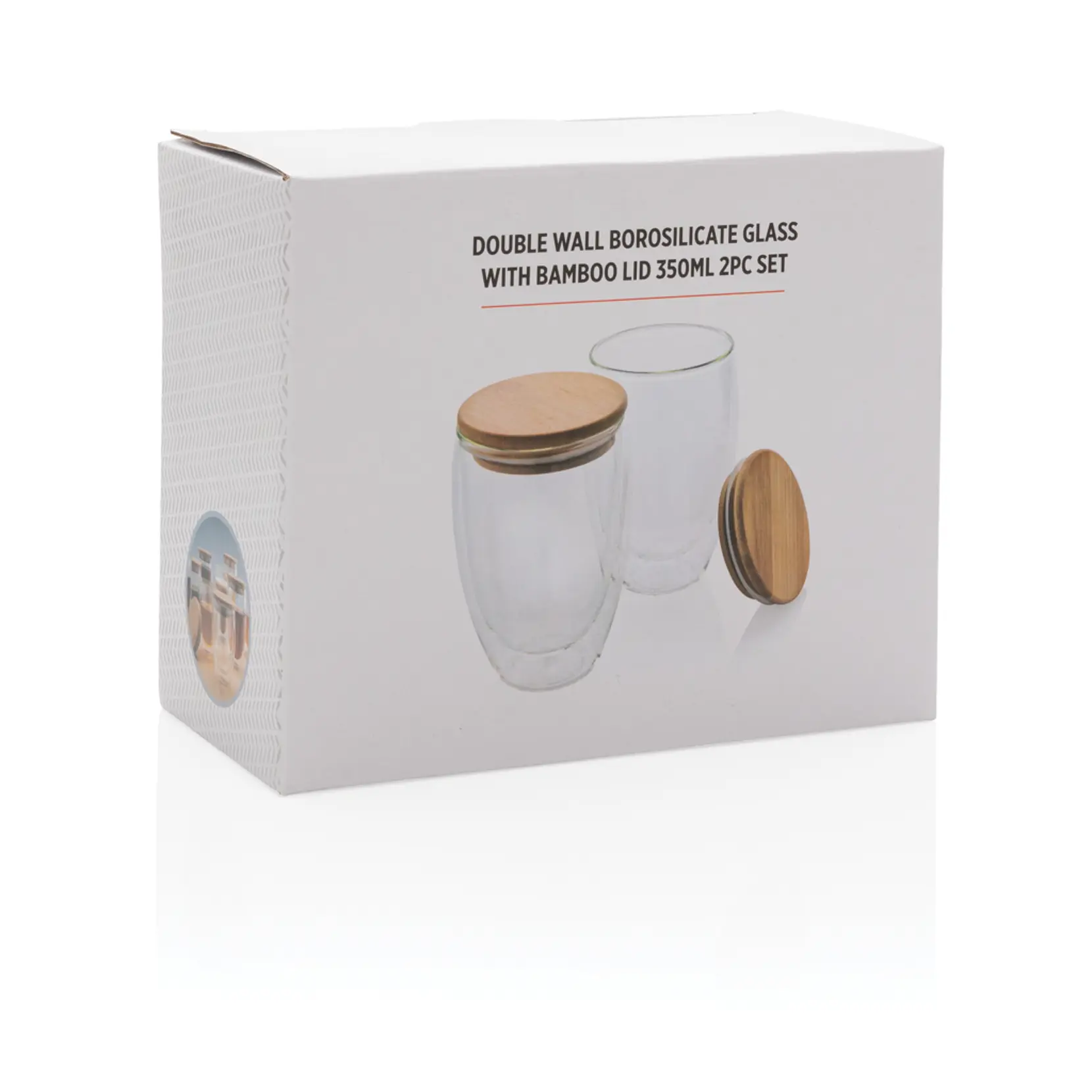 Bild på Dubbelväggigt borosilikatglas med bambulock, 350ml, 2-pack