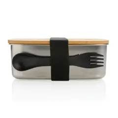 Bild på Stainless steel lunchlåda med bambulock och spork