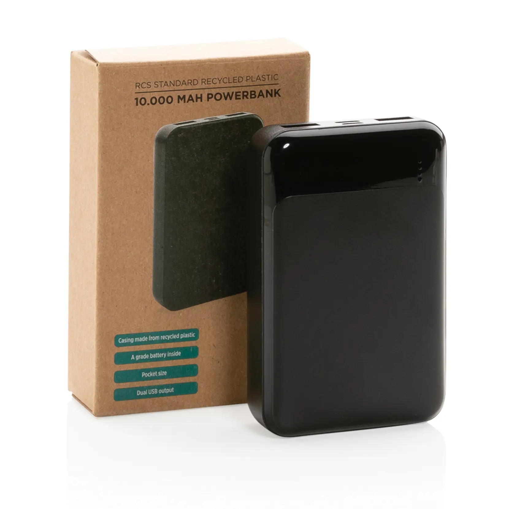 Bild på 10.000 mAh powerbank i återvunnen plast, RCS standard