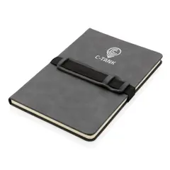 Bild på A5 hardcover PU anteckningsbok med mobil och-pennhållare