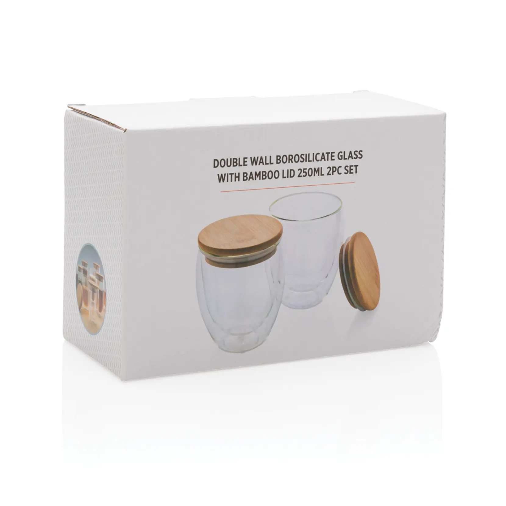 Bild på Dubbelväggigt borosilikatglas med bambulock, 250ml, 2-pack