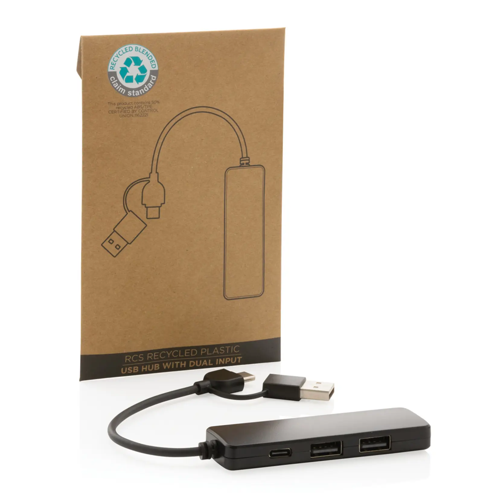 Bild på USB hub i RCS återvunnen plast med dubbel input