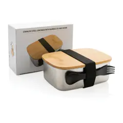 Bild på Stainless steel lunchlåda med bambulock och spork