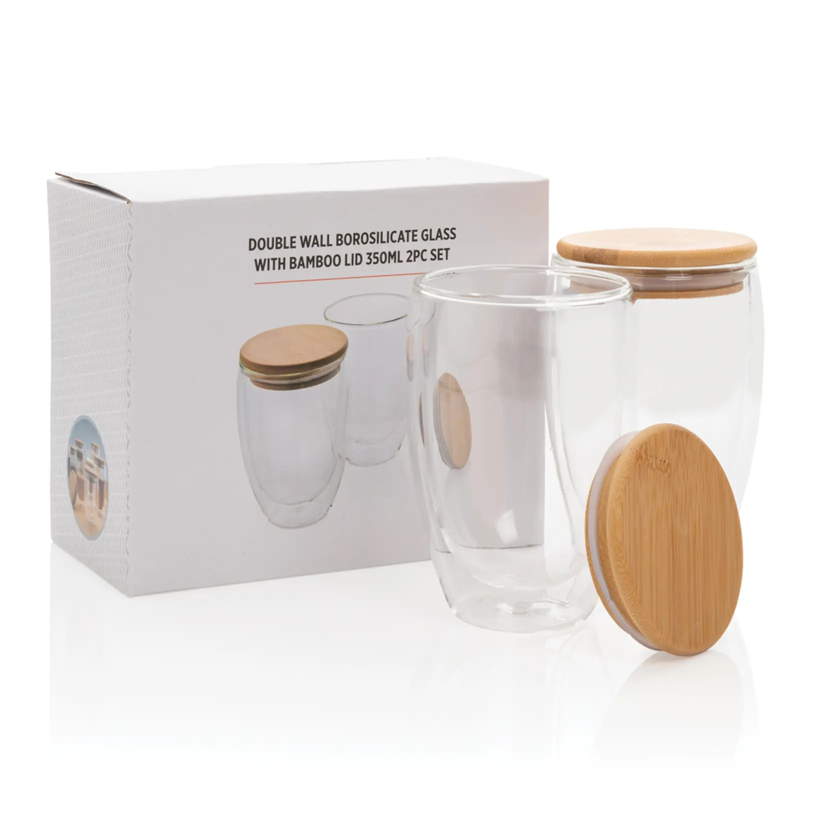 Bild på Dubbelväggigt borosilikatglas med bambulock, 350ml, 2-pack