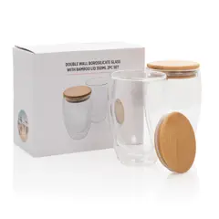 Bild på Dubbelväggigt borosilikatglas med bambulock, 350ml, 2-pack