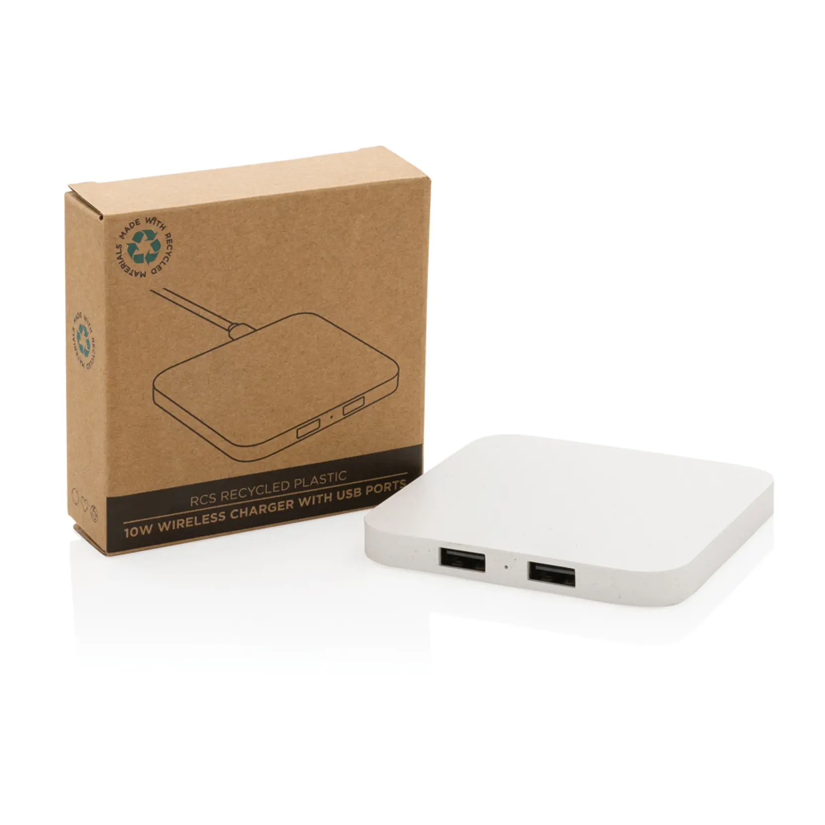 Bild på 10W trådlösa laddare m. USB portar RCS återvunnen plast