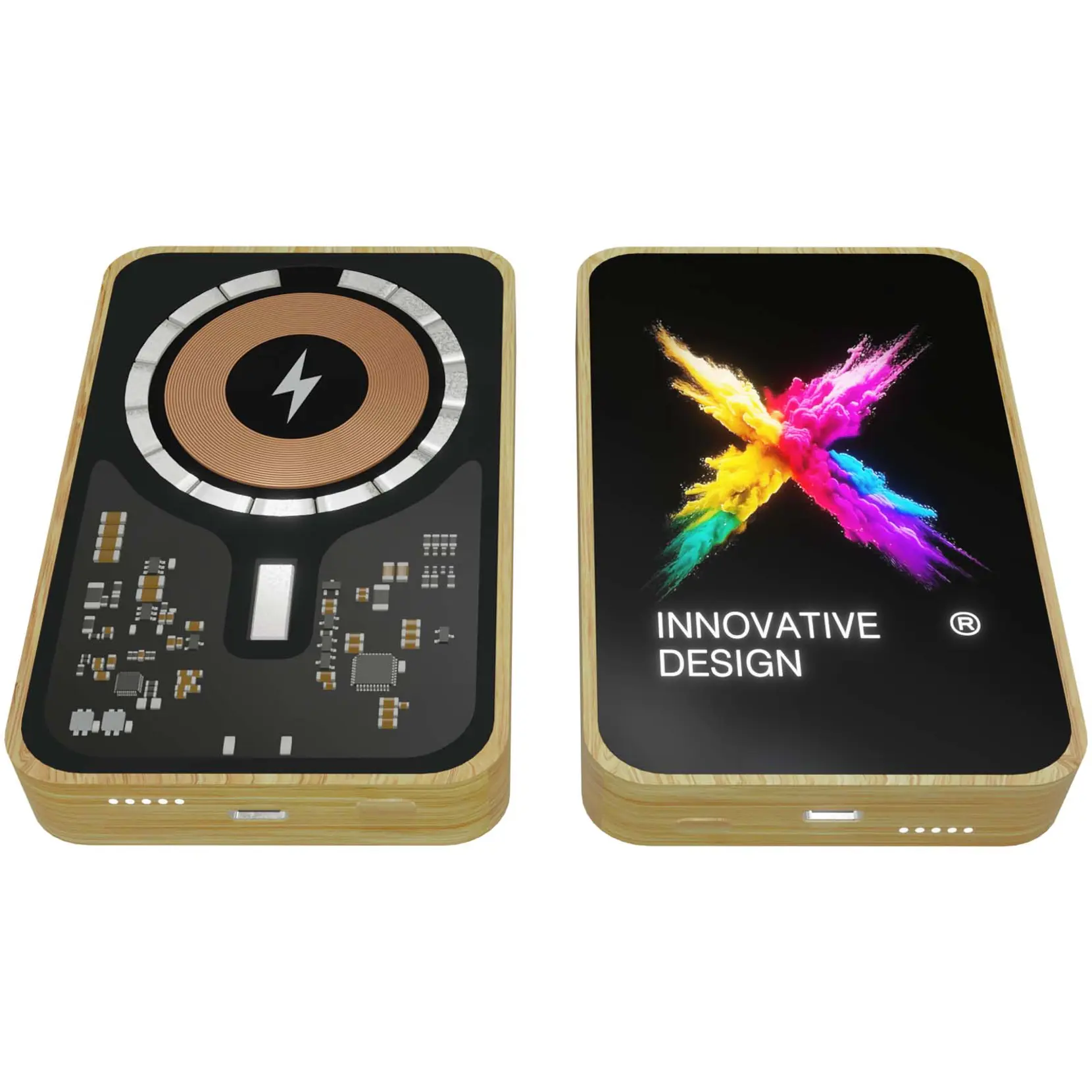 Bild på SCX.design P26 15W 5 000 mAh MagSafe powerbank av trä