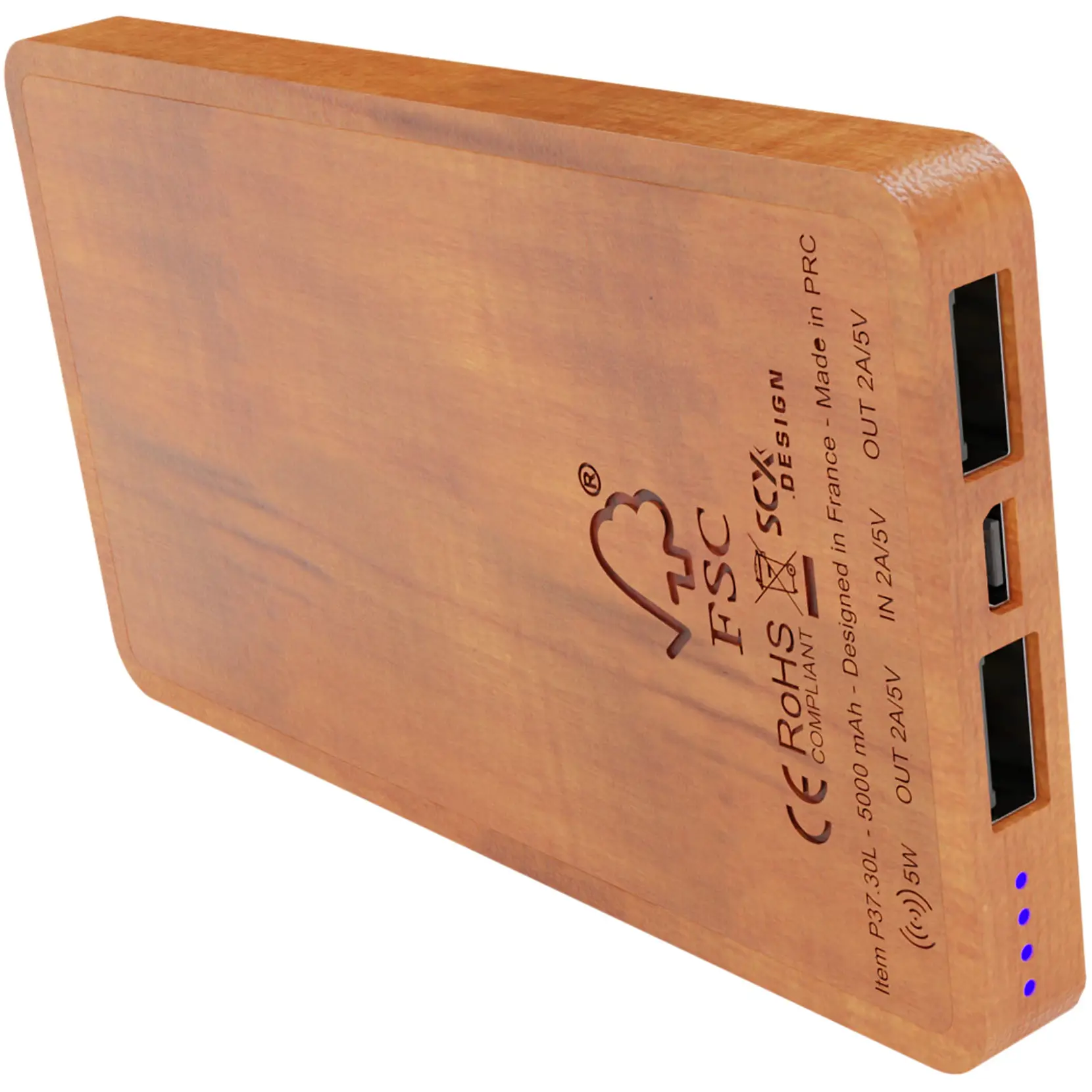 Bild på SCX.design P37 5 000 mAh upplyst trådlös powerbank i trä
