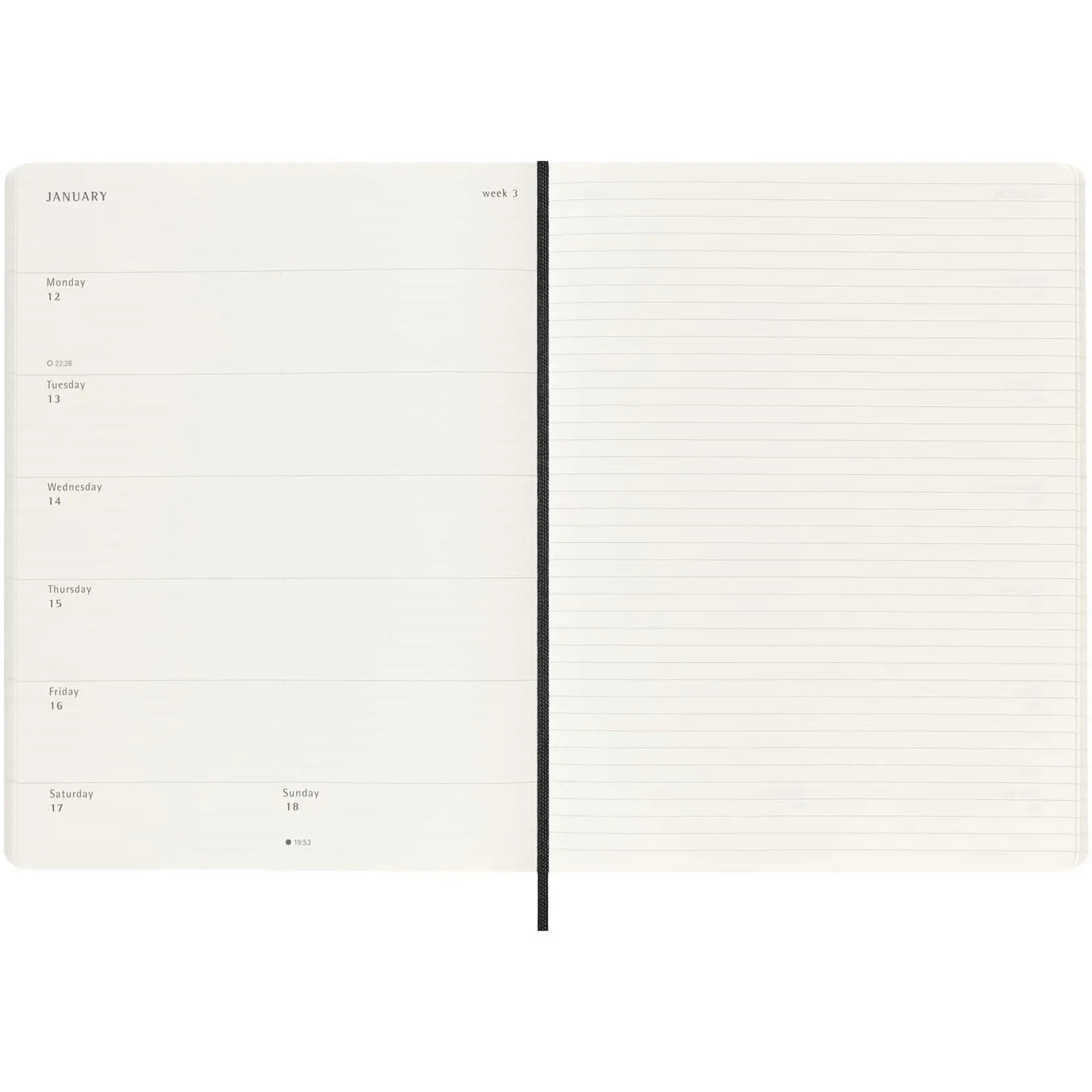 Bild på Moleskine 12M veckoplanerare med mjukt omslag